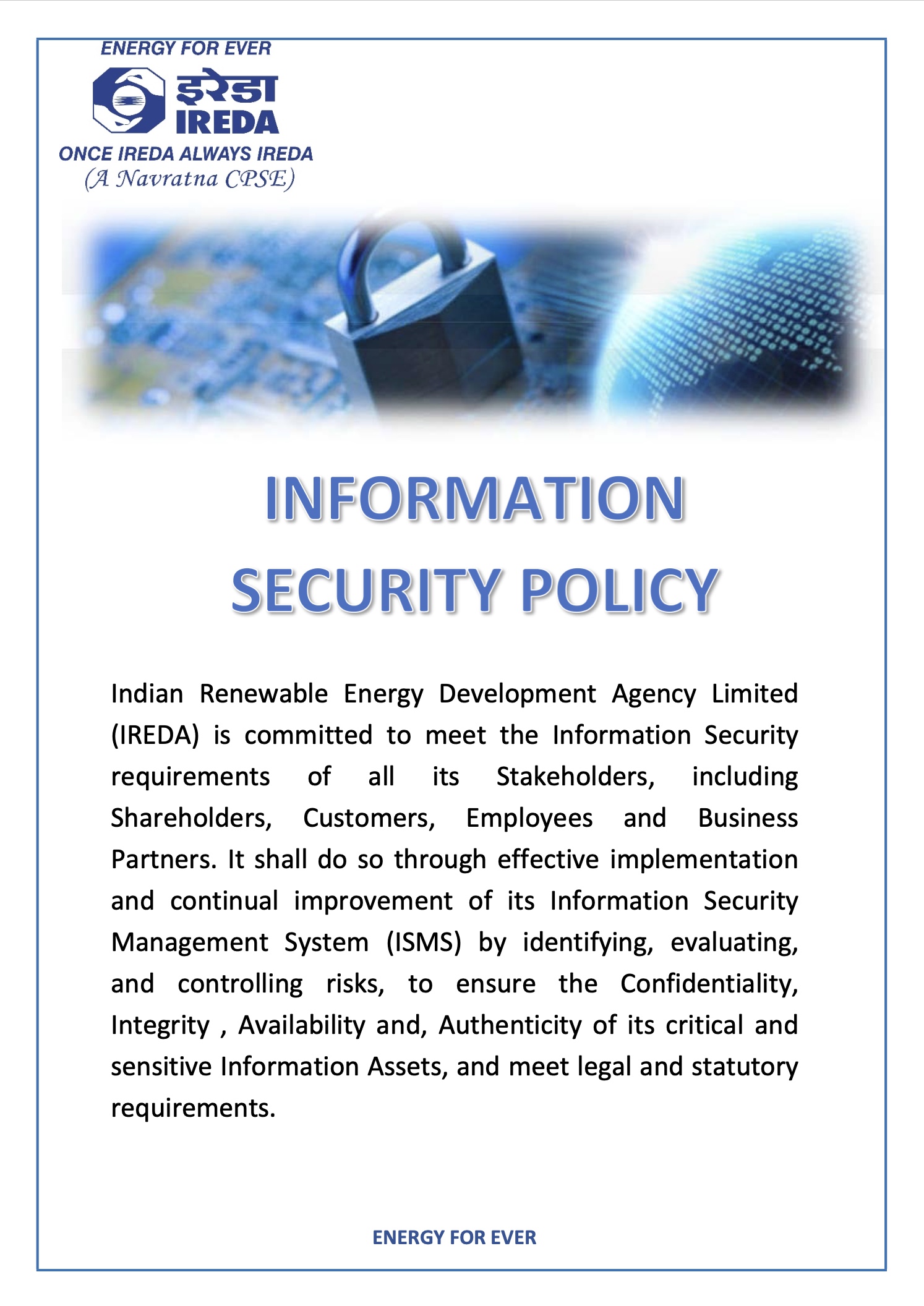 IREDA Information Security Policy document